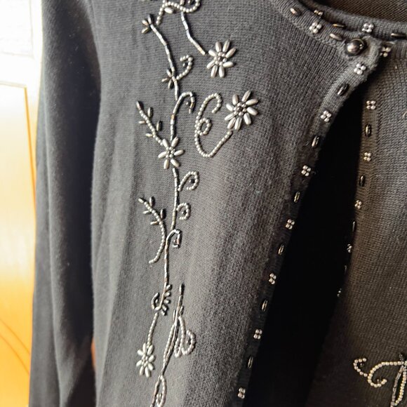 Vintage 1999 Beaded Floral Cardigan Rank Top Set Black Size Medium Y2K 90s - Picture 6 of 10